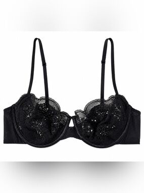 Victoria’s Secret Very Sexy Black Lace Sequin Push Up Bra 34C